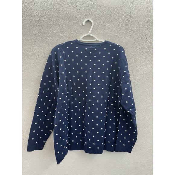 National Womens Sweater Size 1X Navy Polka Dotted Long Sleeve Button Up - Picture 6 of 11